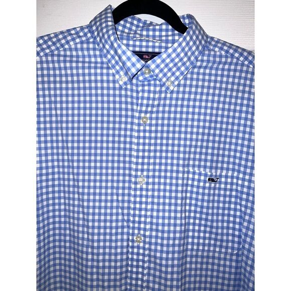 VINEYARD VINES Performance Classic Fit Whale Shirt Mens Blue Bay Gingham Sz XL - Picture 3 of 9